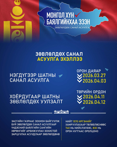 Засгийн газар Үндэсний баялгийн сангийн орлогыг нэмэгдүүлэх, хуваарилалтыг шударга болгох, зөв зохистой зарцуулах, цэгцлэх зорилгоор “Монгол хүн баялгийнхаа эзэн” Зөвлөлдөх санал асуулгыг зохион байгуулах гэж байна. Энэ хүрээнд Зөвлөлдөх санал асуулгын нэ